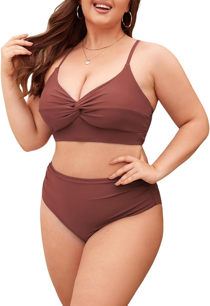 ZAFUL Plus Size Twist High Waisted Bikini Sets for Women Push Up Bikini Swimsuits Tummy Control 2 Piece Bathing Suit