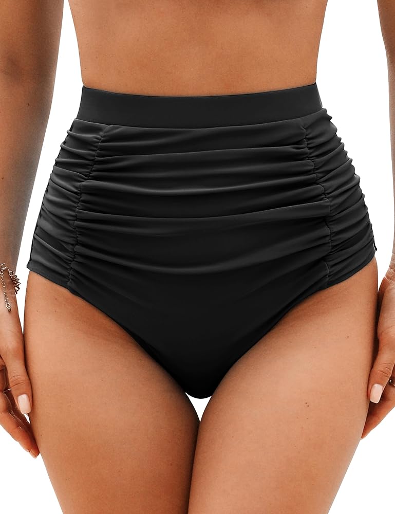 Adisputent Women High Waisted Bikini Bottoms Full Coverage Ruched Swim Shorts Retro Tummy Control Swim Bottoms