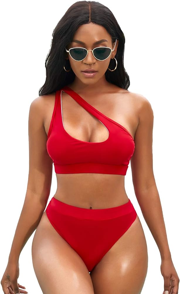 NAFLEAP One Shoulder Cutout Bikini Set for Women High Waisted Bottom Swimsuit Two Piece Bathing Suit