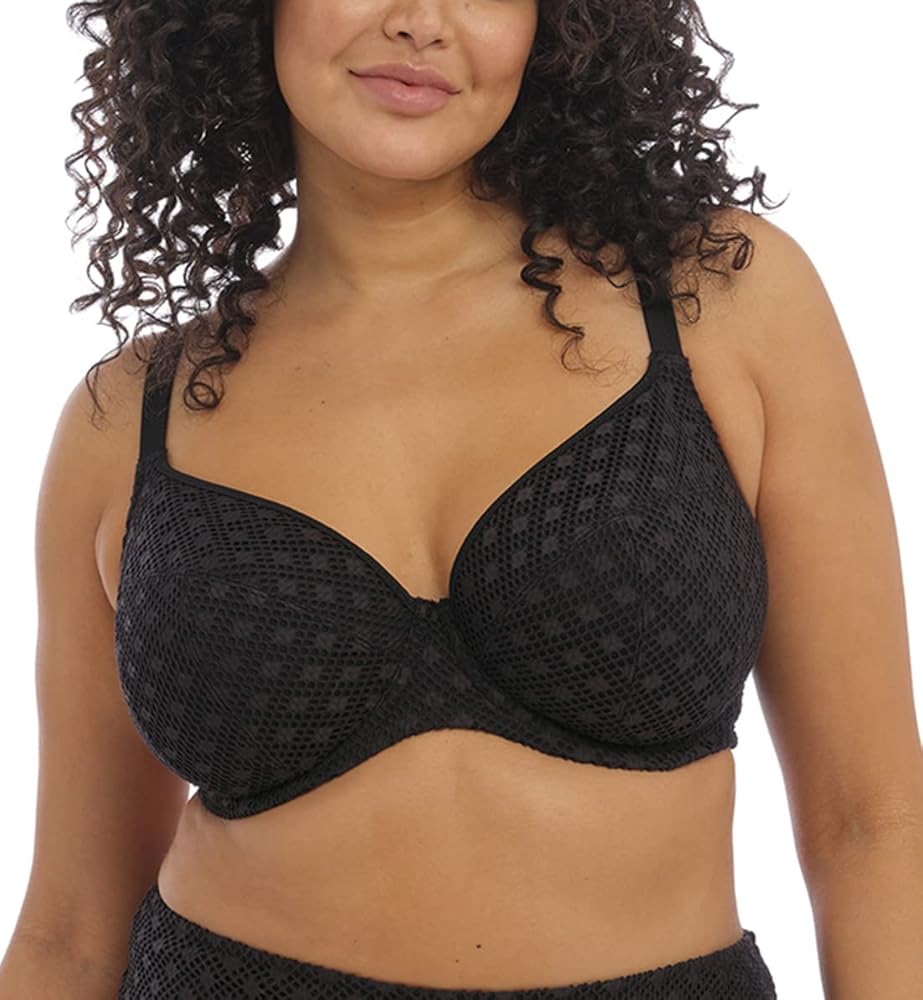 Elomi Bazaruto Plunge Underwire Bikini Top (ES800602),36GG,Black