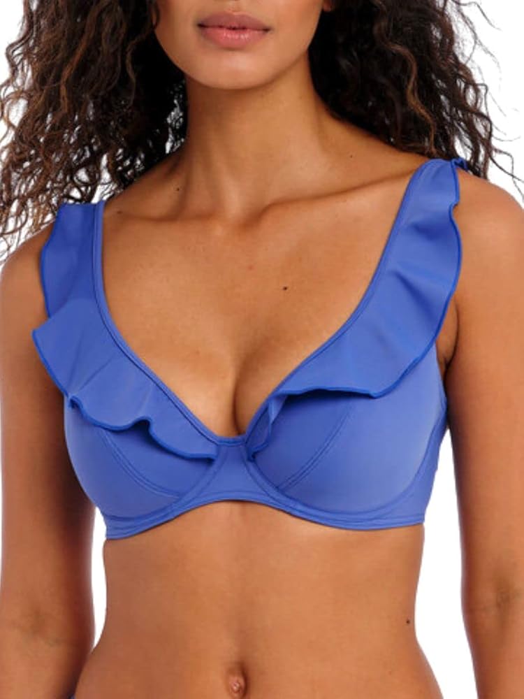 Freya Jewel Cove Ruffled Bikini Top 28E, Plain Azure