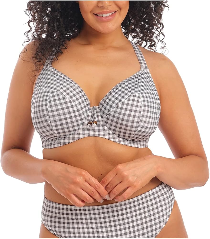 Elomi Plus Size Checkmate Underwire Plunge Bikini Top 38F, Grey Marl