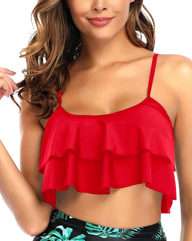 Tempt Me Ruffled Bikini Top Flounce Swim Top Falbala Swimsuit Tank Top for Women