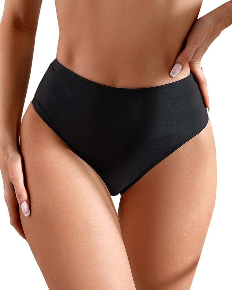 Women's Sexy High Waisted High Cut Cheeky Thong Bikini Swimsuit Bathing Suit Bottoms