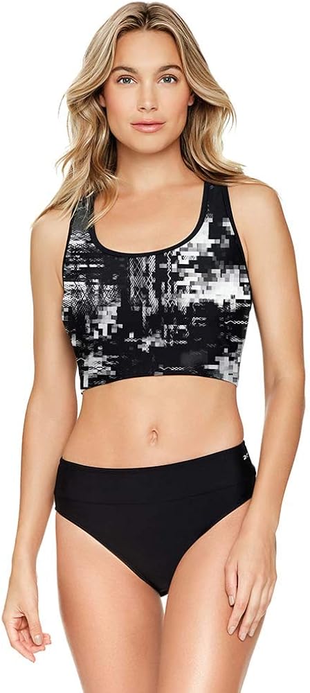 Reebok Women's Swimwear Maximum Mayhem Crop Top Scoop Neck Tankini Swim Separate