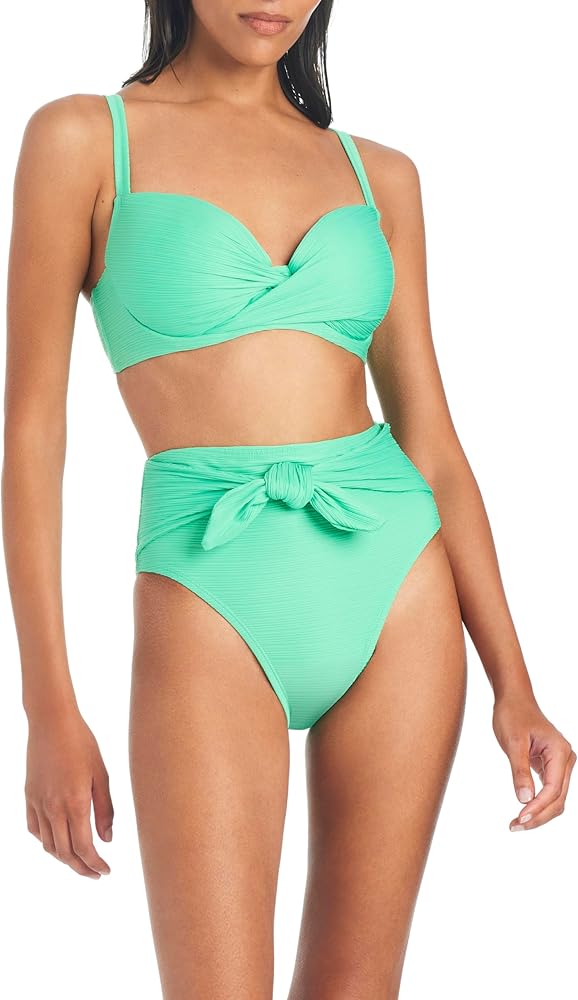 Jessica Simpson Women's Standard 2-Piece Swimsuit: Twisted D-Bra Top with High Waist Bikini Bottom