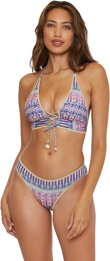 BECCA Women's Tulum Halter Bikini Top, Abstract Print, Adjustable, Tie Back, Swimwear Separates