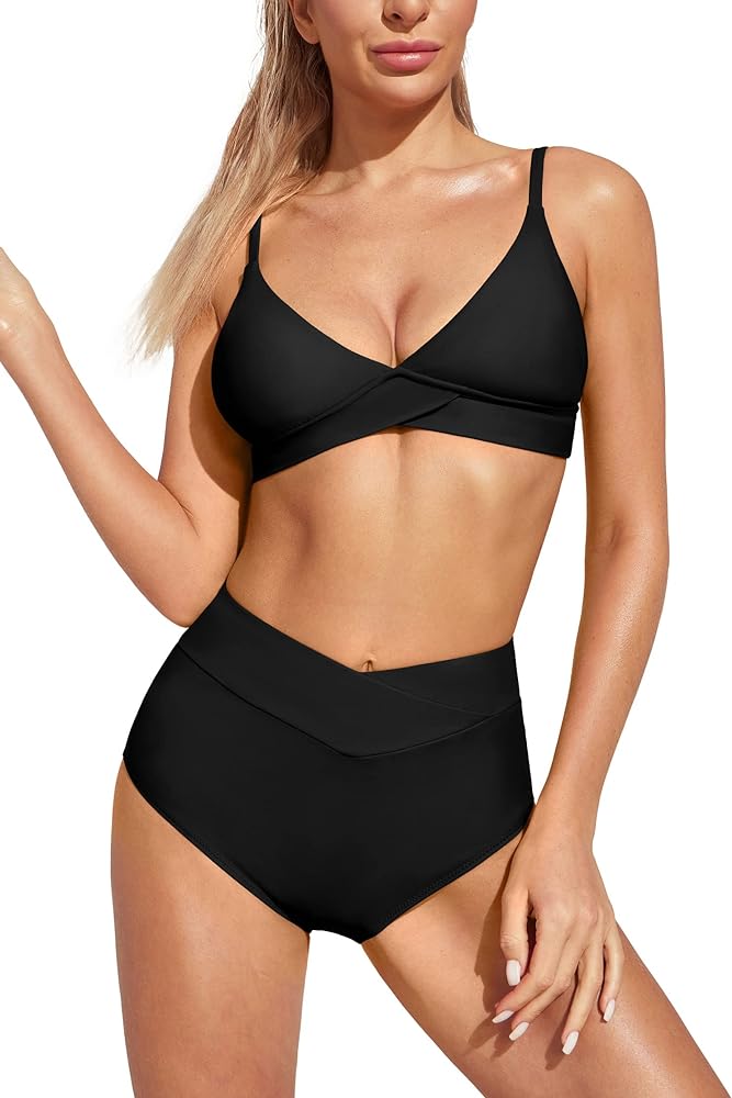 Ewedoos High Waisted Bikini Sets for Women V Neck Two Piece Swimsuit for Women Bathing Suit for Women 2 Piece Bikini