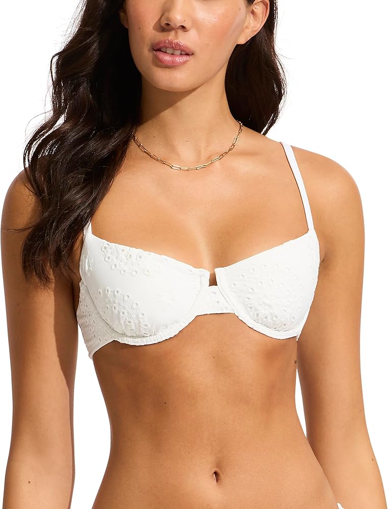 Seafolly Women's Standard Underwire Bustier Bralette Bikini Top Swimsuit, Lulu White