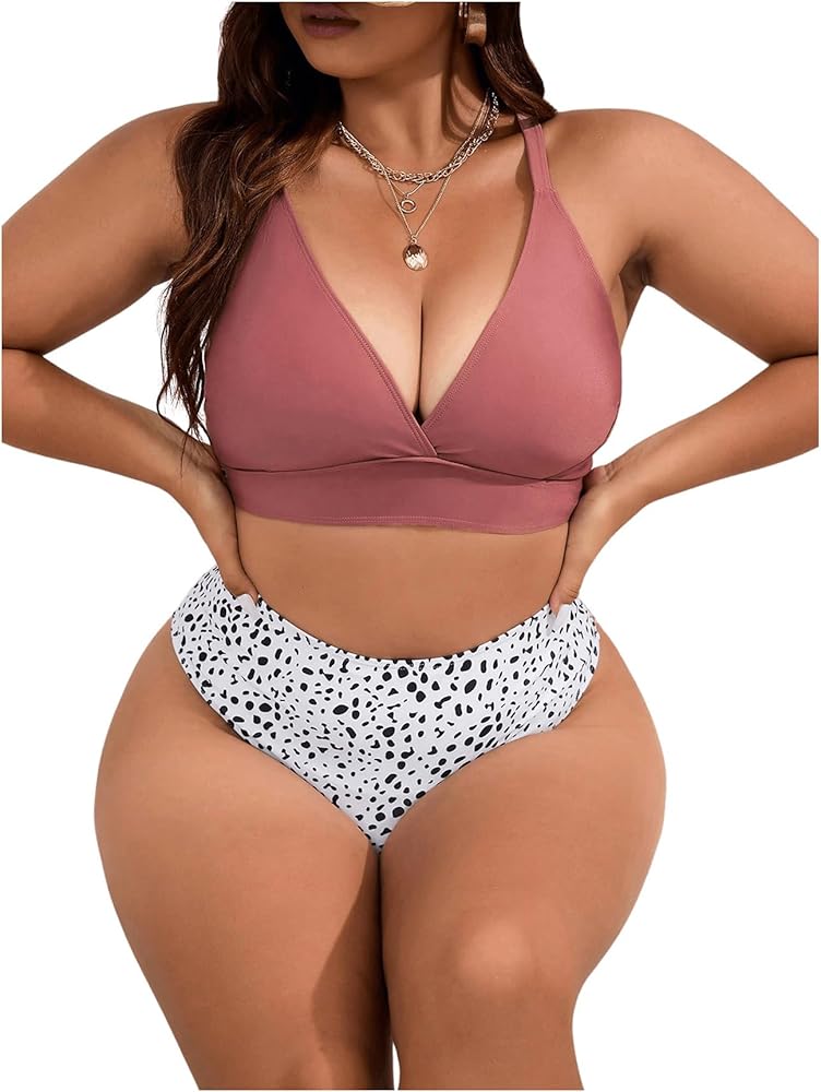 SOLY HUX Women's Plus Size Swimsuit Allover Print High Waisted Bikini Sets Two Piece Bathing Suits