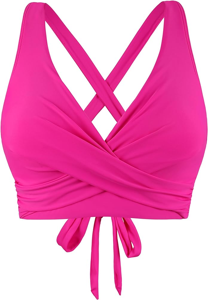 Firpearl Women Underwire Full Coverage Bikini Top Only Criss Cross Push Up Swim Crop Top Tie Back Bathing Suit