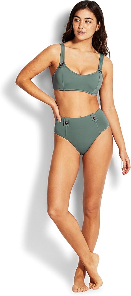 Seafolly Women's Standard Dd Cup Tank Bikini Top Swimsuit with Button Detail