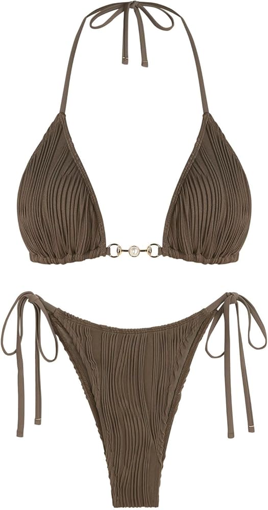 ZAFUL Bikini Sets for Women 2024 Halter Two Piece Swimsuits Sexy Triangle Bikinis Cheeky Bathing Suit