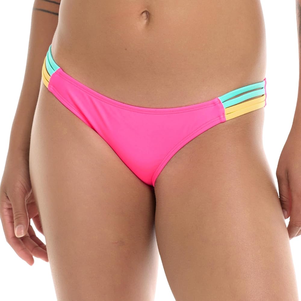 Body Glove Women's Standard Flirty Surf Rider Bikini Bottom Swimsuit, Bubble Gum Colorblock