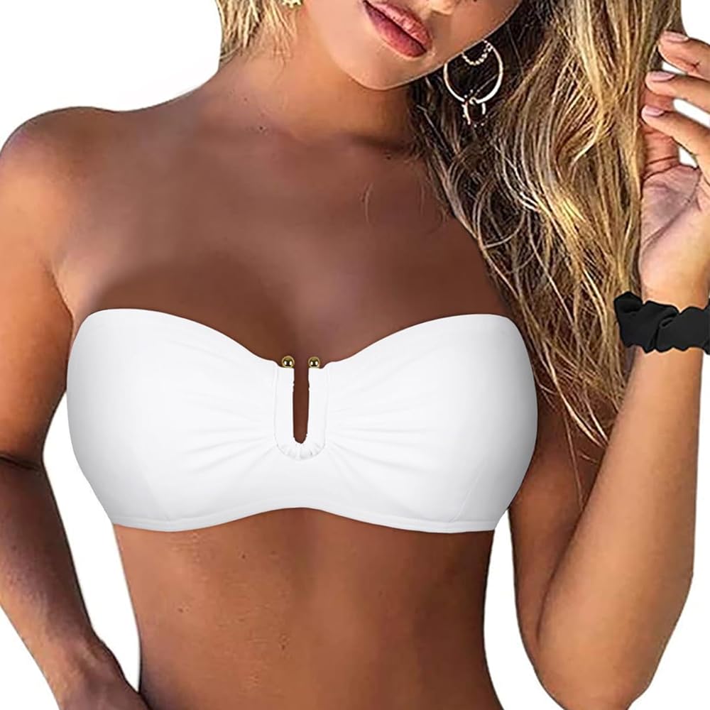 Firpearl Women Underwire Bikini Top Only A-C Cup Strapless Bathing Suit Top Push Up Bandeau Swimsuit