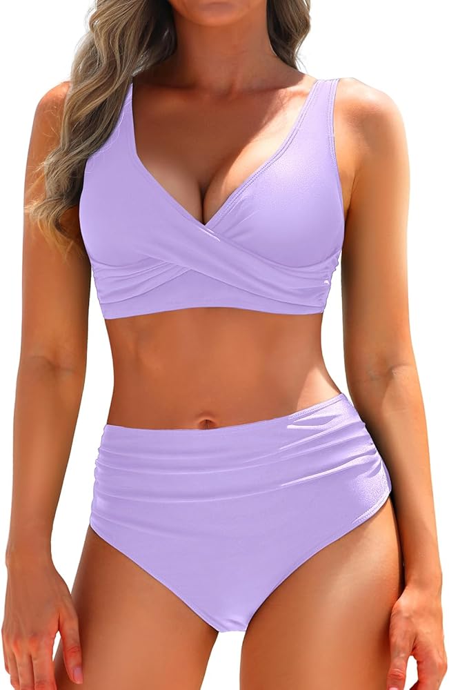 Yonique Women's Two Piece High Waisted Bikini Set Tummy Control Swimsuit Full Coverage Bathing Suit