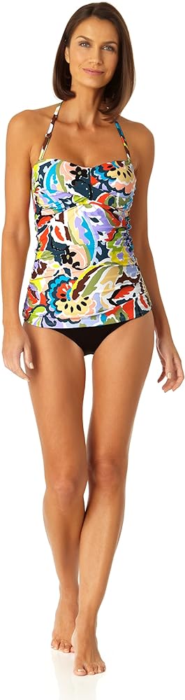 Anne Cole Women's Solid Twist Front Shirred Bandeau Tankini Swim Top