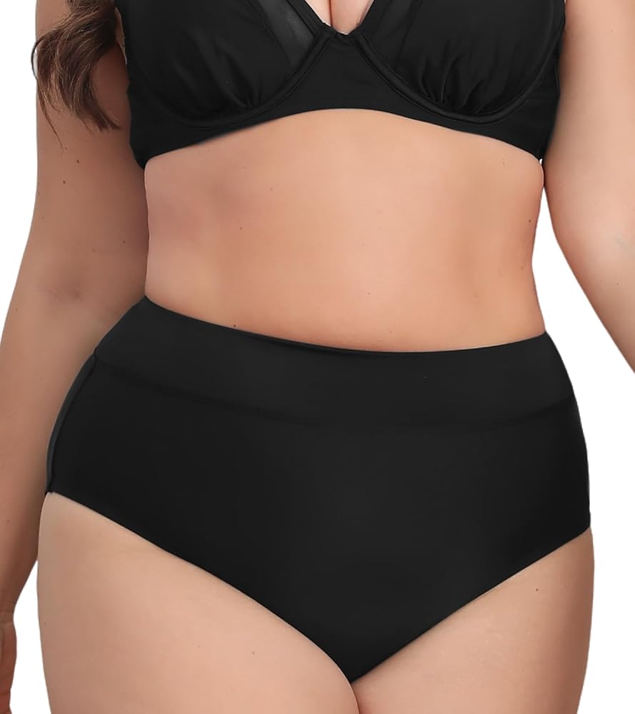 CUPSHE Women's Plus Size Bikini Bottom High Waisted Swimsuit Modest Widen Band Bathing Suit