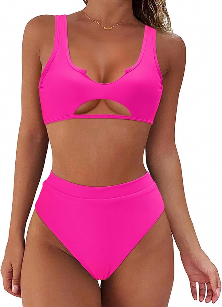 SUUKSESS Women Cutout Bikini Sets Push Up High Waisted Swimsuits 2 Piece