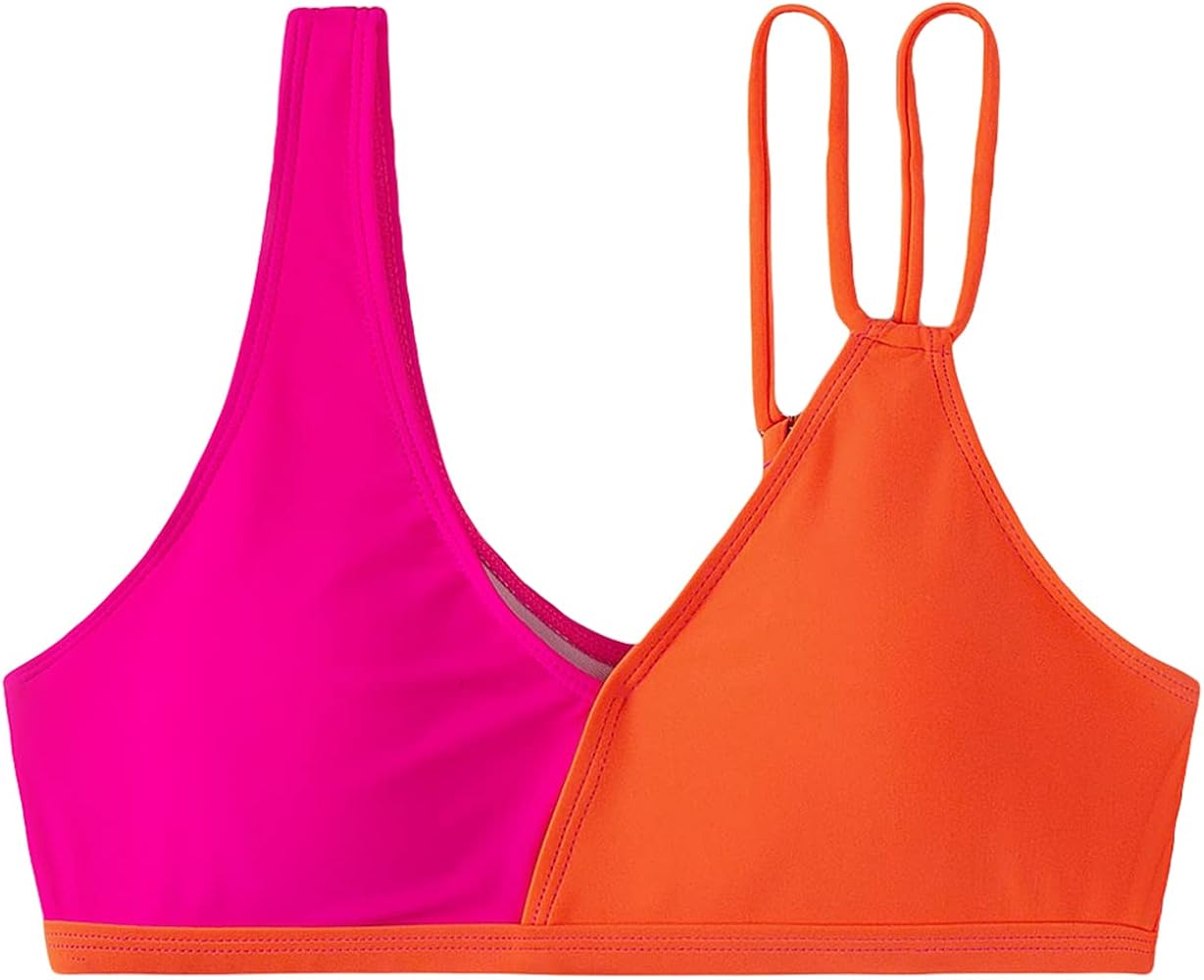 Verdusa Women's Color Block V Neck Wireless Swimsuit Bikini Top