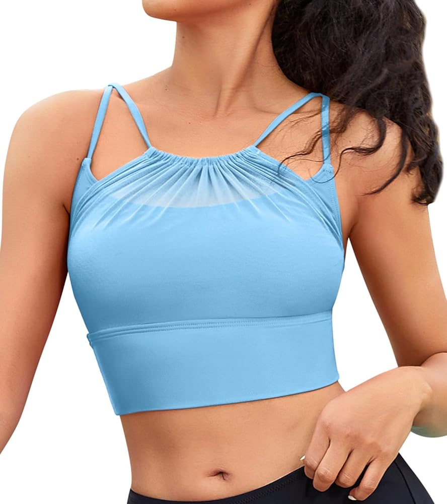 beautyin Women Padded Mesh Bikini Top Only Crop Top Adjustable Straps Swim Top