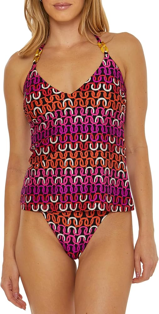 Trina Turk Women's Standard Echo Halter Tankini Bikini Top, Adjustable, Tie Back, Swimwear Separates