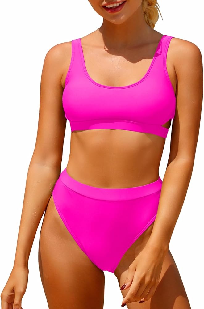 Holipick Two Piece Bikini Sets for Women High Waisted Bikini Sport Swimsuit High Cut Bathing Suit