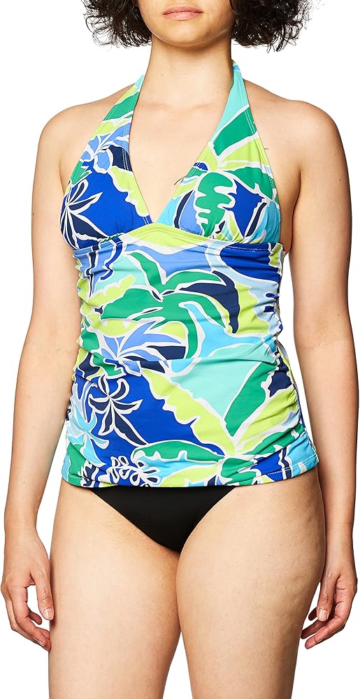 Nautica Women's Standard Shirred Front V Neck Halter Tankini Top Swimsuit