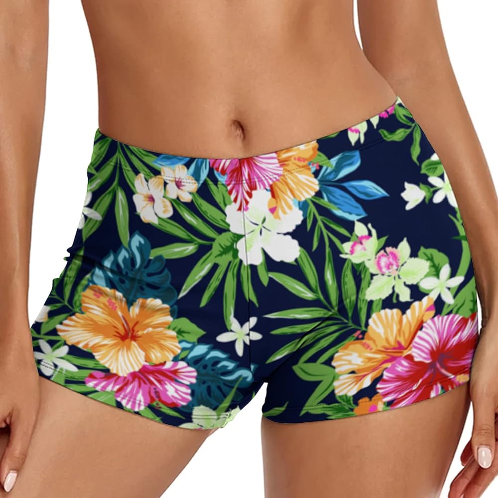 Womens Tummy Control Swim Shorts Print High Waisted Bikini Bottoms Swimsuit Shorts Swim Bottoms Boyshorts