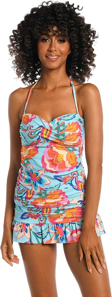 La Blanca Women's Bandeau Tankini Swimsuit Top, Multi//Breezy Beauty, 4