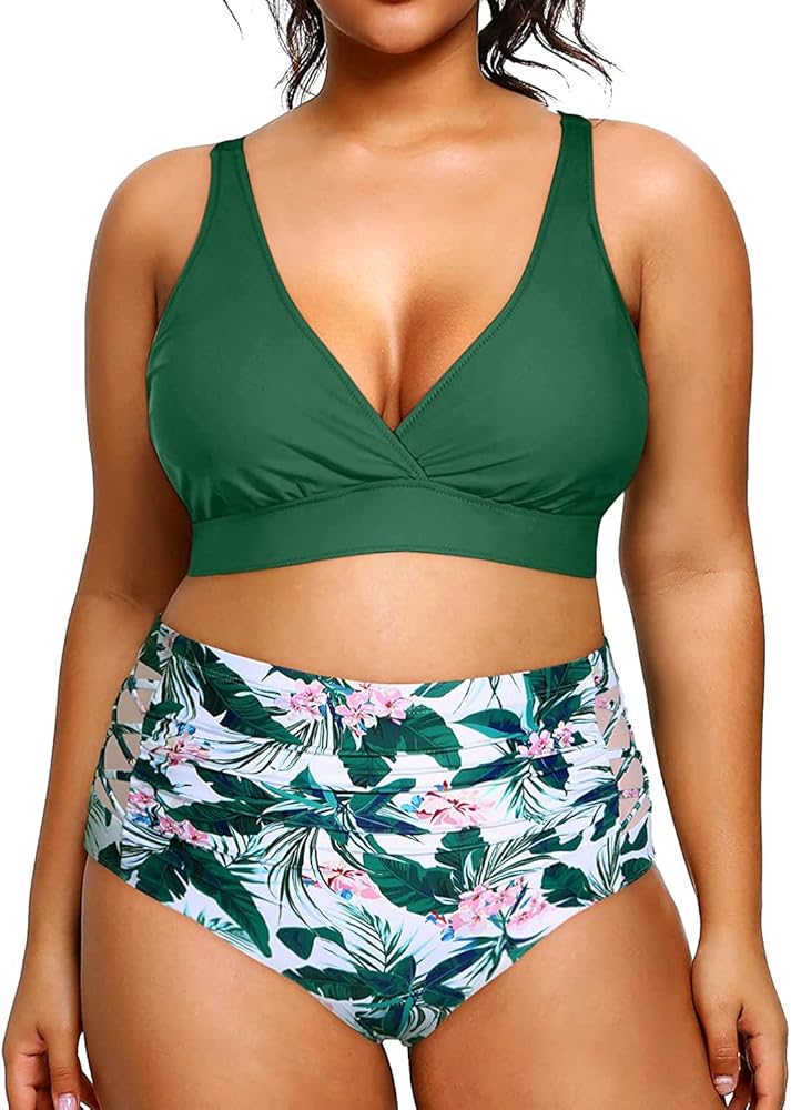 Yonique Womens Plus Size Bikini High Waisted Swimsuits Two Piece Bathing Suits Tummy Control Swimwear