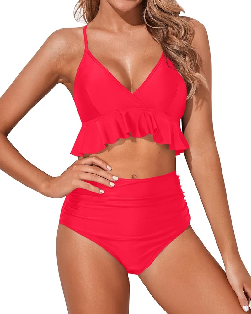 Tempt Me Women Two Piece Swimsuits High Waisted Bikini Set Ruffle Flounce Tummy Control Bottoms Bathing Suit