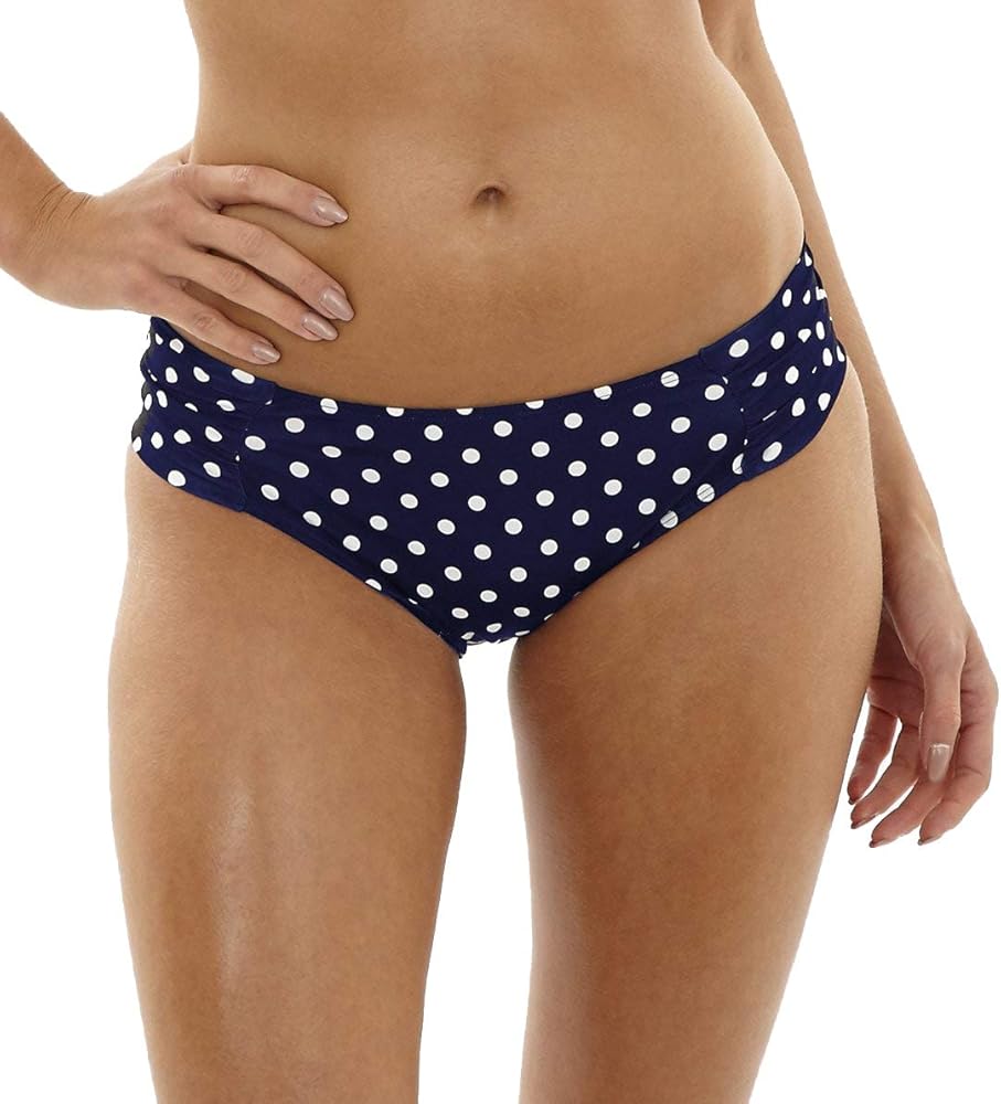 Panache Swim Women's Anya Sport Gathered Bikini Bottom, Navy/White Dot, Large