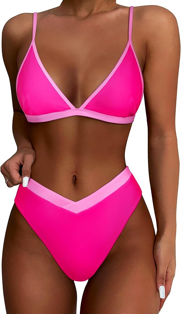 SUUKSESS Women Triangle High Cut Bikini Sets Sexy High Waisted 2 Piece Swimsuit