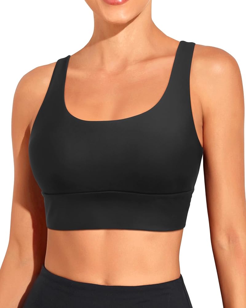 Yonique Women Sports Bra Bikini Top Only Swim Bra Athletic Swim Top Scoop Neck Bathing Suit Top