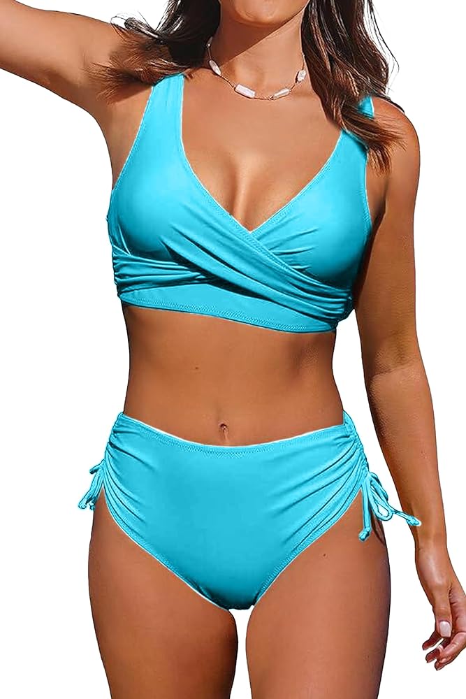 Women's High Waisted Bikini Twist Front Tie Back 2 Piece Swimsuits