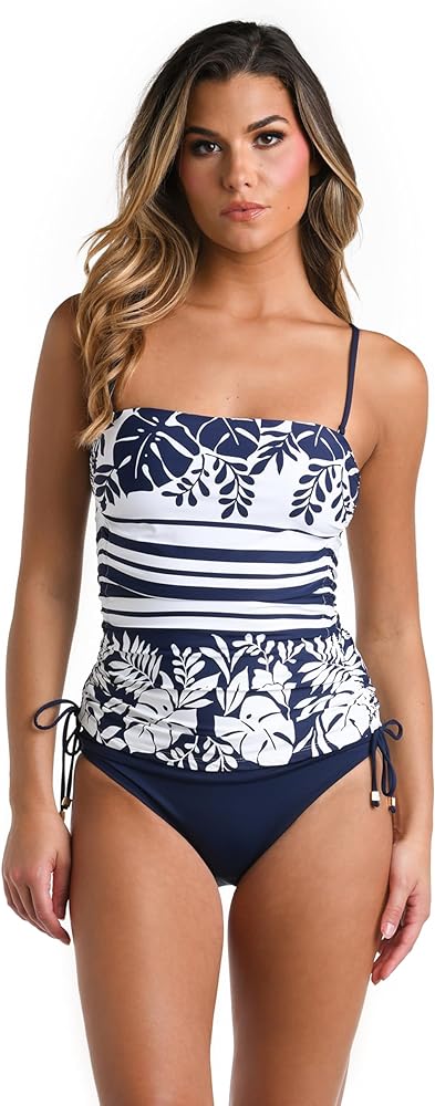 La Blanca Women's Bandeau Tankini Swimsuit Top, Indigo//Beach Bungalow, 14