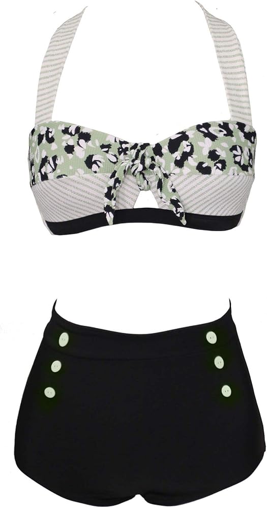 Women's Floral Halter High Waist Bikini Swimsuit Floral Printing Bathing Suits 2 Pieces