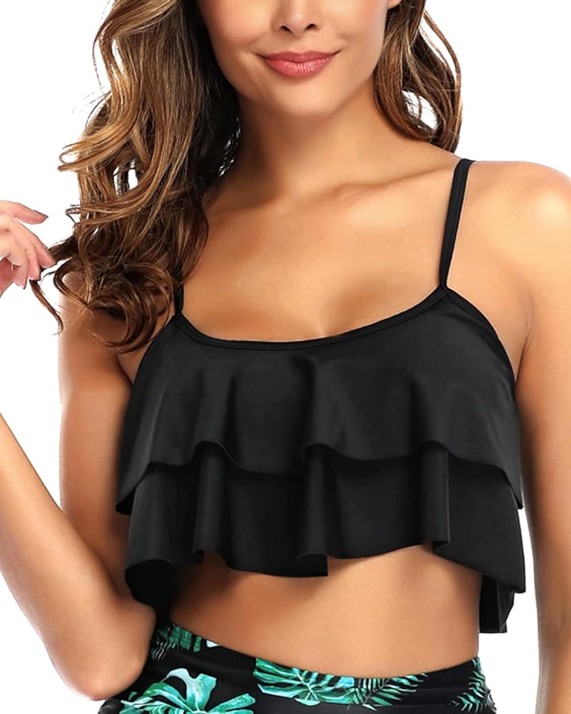 Tempt Me Ruffled Bikini Top Flounce Swim Top Falbala Swimsuit Tank Top for Women