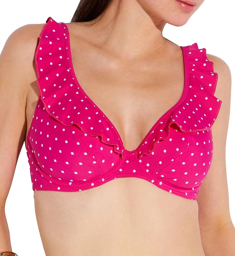 Freya Jewel Cove Ruffled Bikini Top 34E, Raspberry