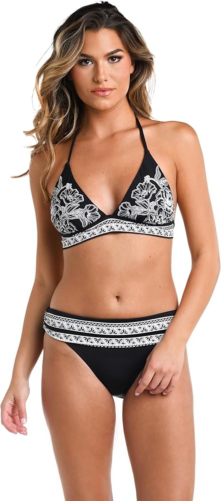 La Blanca Women's Banded Bikini Swimsuit Top, Black//Shadow Floral, 6