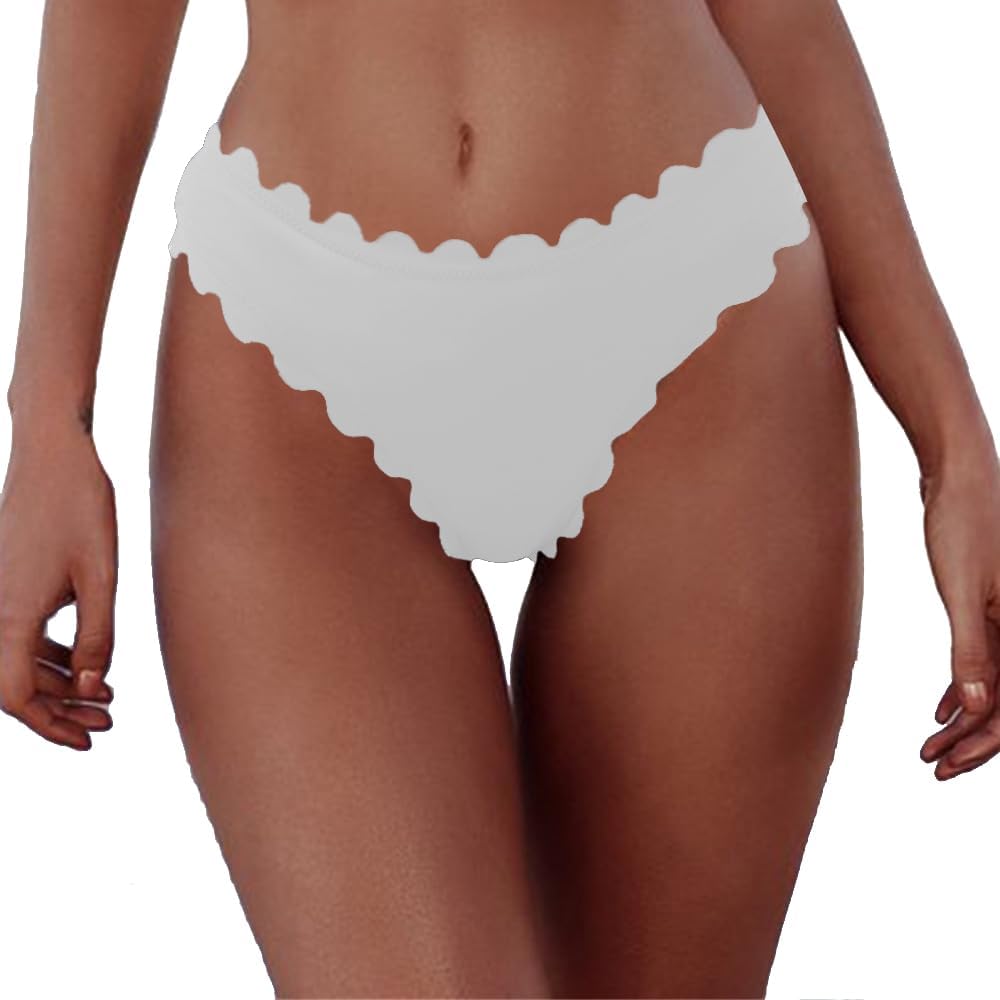 HYTENSUN Women's Bikini Bottoms Sexy Scallop Cheeky Solid Swimsuit Bottom