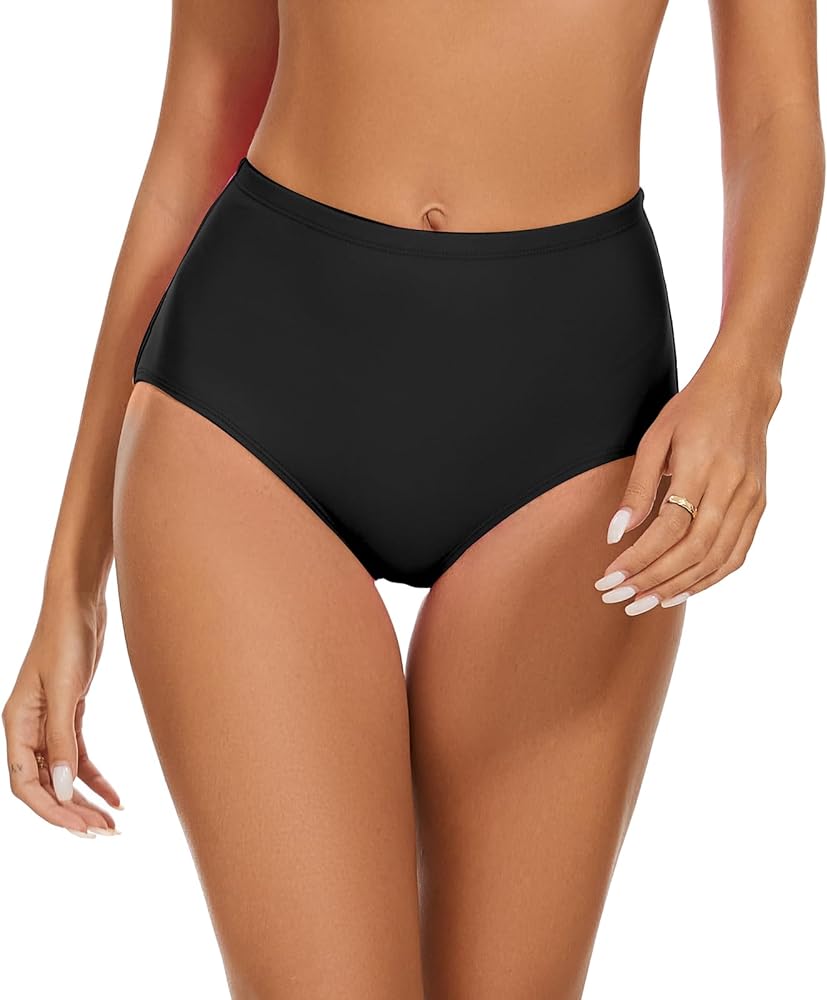 Womens Slimming Retro High Waisted Bikini Bottom Full Coverage Tummy Control Swimsuit Swim Bottoms