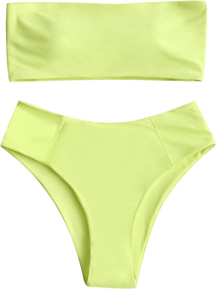 ZAFUL Women's Strapless Solid Color 2 Pieces Swimsuit Bandeau Bikini Bathing Suit