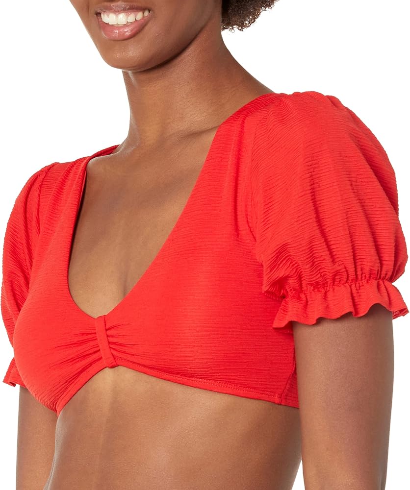 BCBGMAXAZRIA Women's Standard Swimsuit Top with Poof Short Sleeves