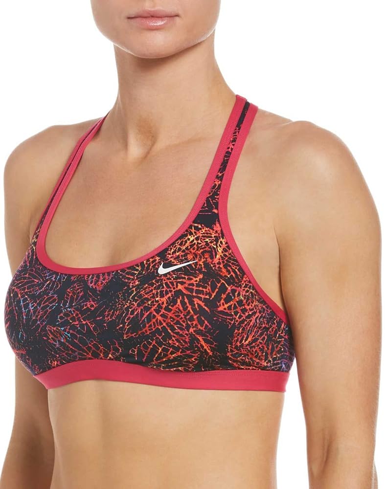 Neon Leaf Mesh Racerback Bikini Top Women Size Small Color Fireberry and White