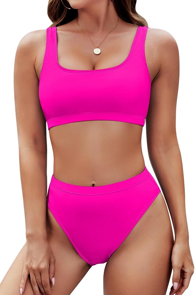 Pink Queen Women's Crop Top High Waisted Cheeky Bikini Set Two Piece Swimsuits