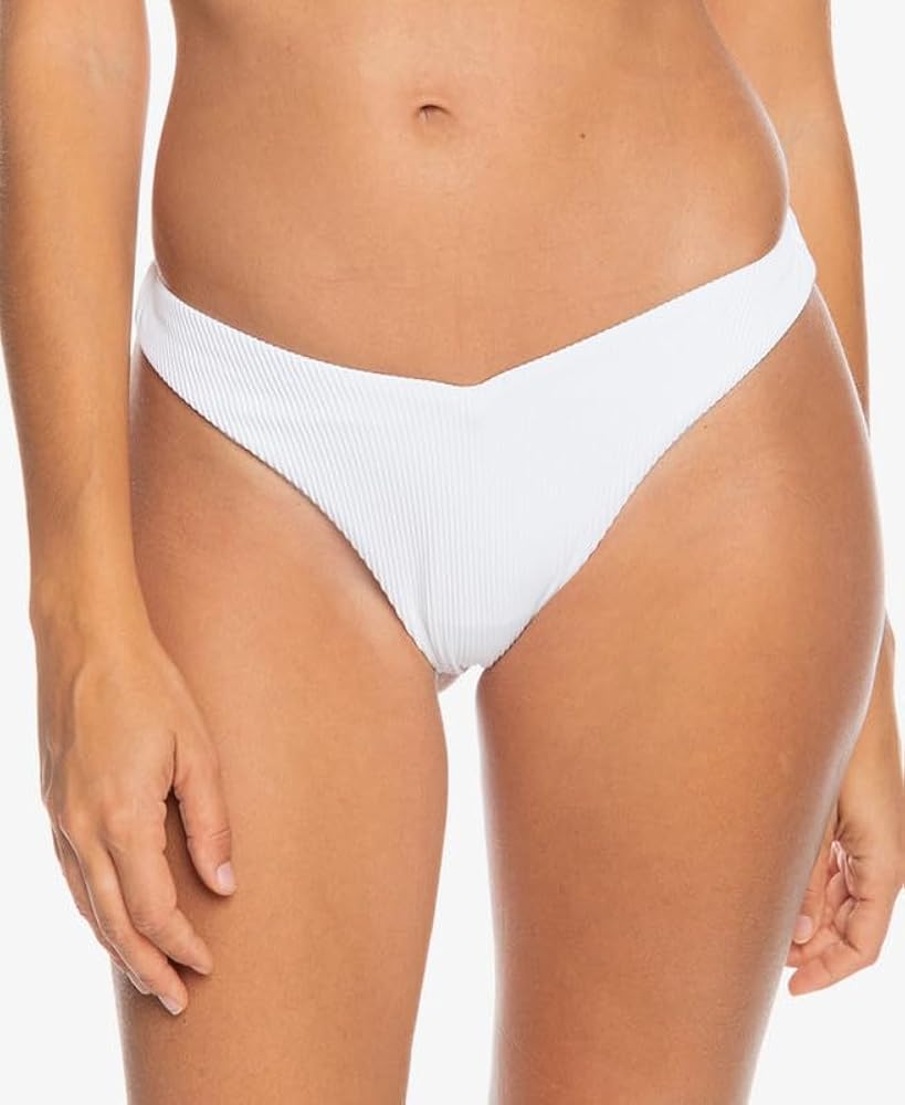 Roxy Women's Juniors Love Cheeky High-Leg Ribbed Bikini Bottoms (Bright White, Medium)