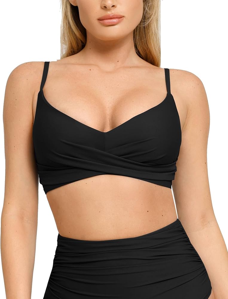 Popilush The Shapewear Swimsuit Top Bikini Top Twist Front V Neck Push Up Padded with Adjustable Straps Bathing Suit Tops