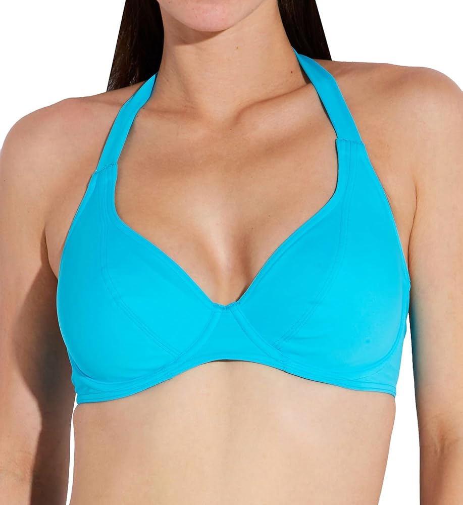 Freya Jewel Cove Halter Bikini Top 32DD, Plain Turquoise